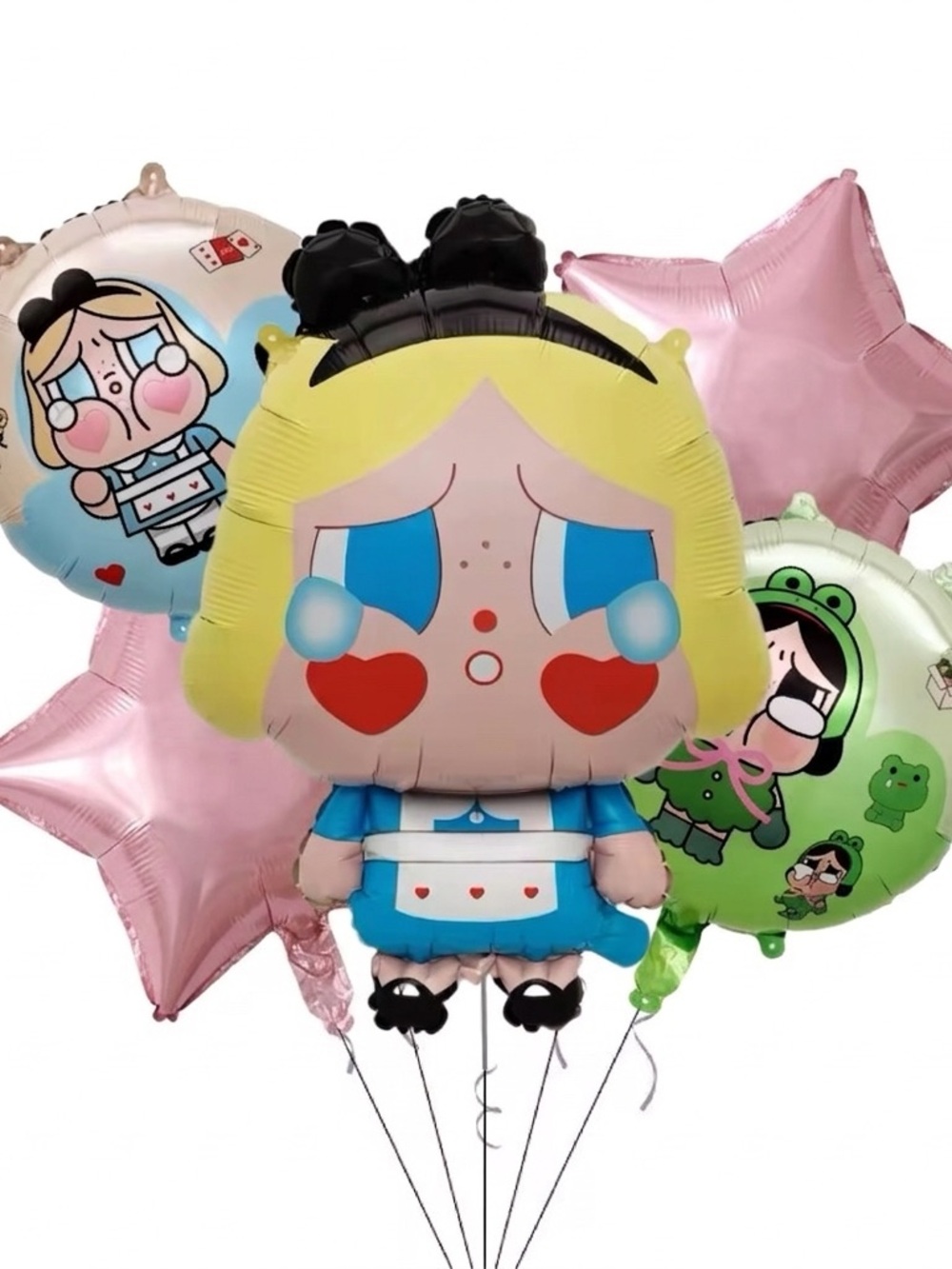 Crybaby Cute Cartoon Girl Balloon Bouquet - Blue, Pink, Green